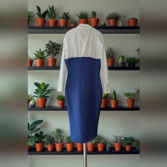 Fashion Nova Let's Get Serious Midi Shirt Dress - Navy/combo Size Large (NWT) - Picture 13 of 16